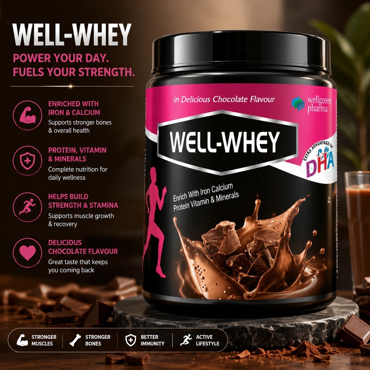 WELL WHEY Protein Powder with DHA